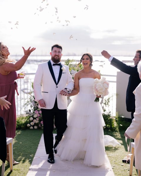 Bride and groom down the aisle
