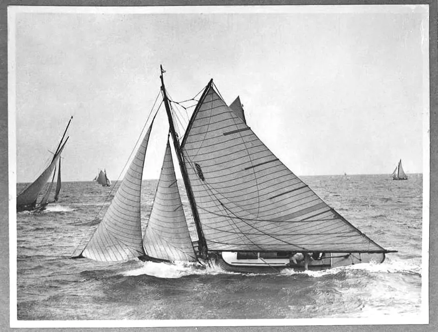 Vintage boat sailing in the ocean