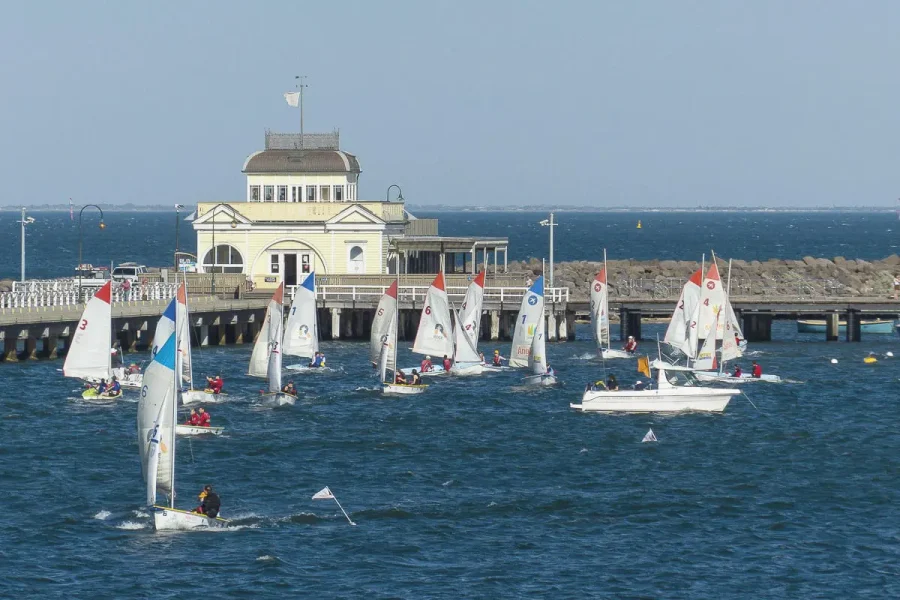 Boats on the water behind St Kilda